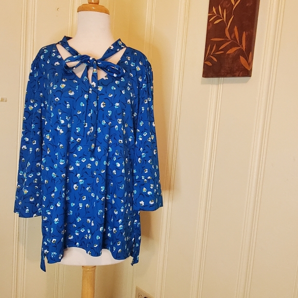 Worthington Blue Floral Dress Top - Picture 4 of 4